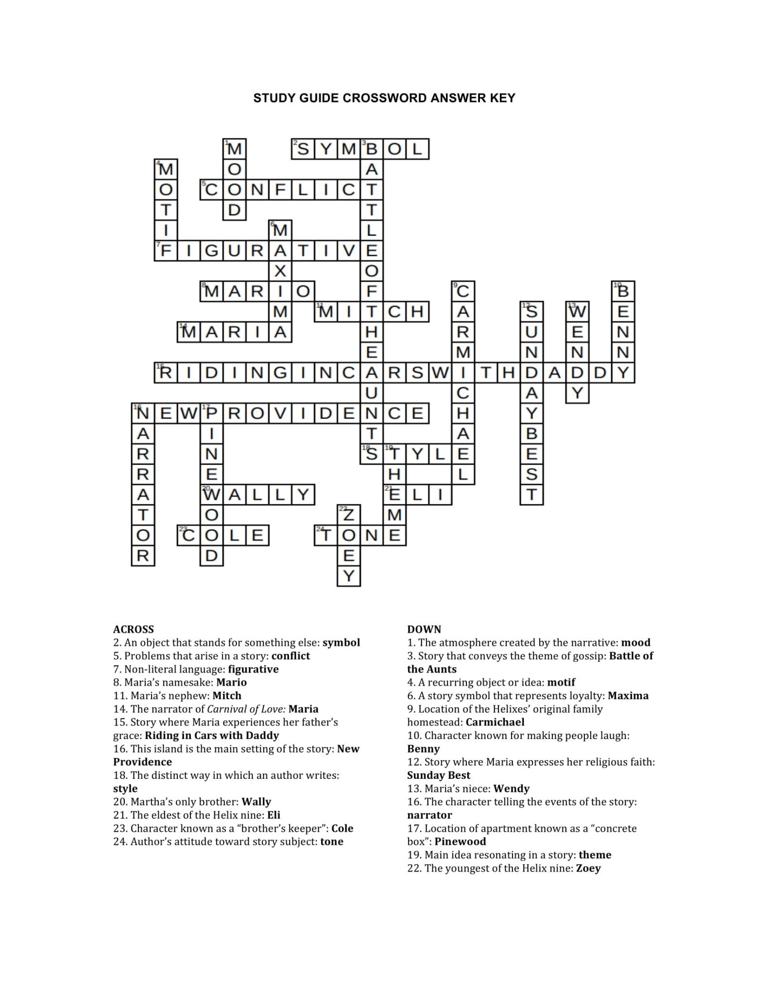 Study Guide Crossword Answer Key